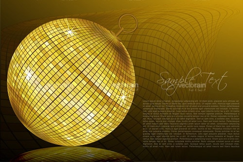 Shiny Gold Disco Ball in Abstract Background with Sample Text